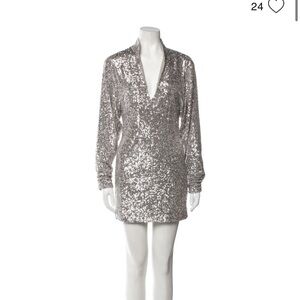 Ronny Kobo Lauper Keyhole silver sequin mini cutout dress